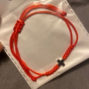 Count hand woven red adjustable stainless steel cross bracelet